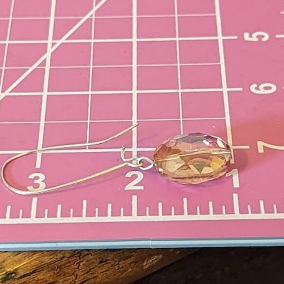 Large Peach Crystal Dangle Earrings with Long Kidney Ear Wire - Picture 6 of 6